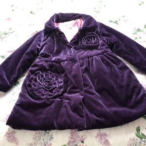 Girls Purple Velvet Coat with matching Beret